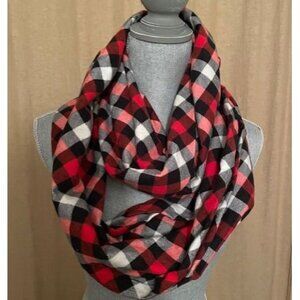 HANDMADE Red Plaid Flannel Infinity Scarf with hidden zip pocket